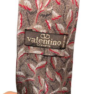 Valentino SILK Italian Designer brown red abstract leaves print tie